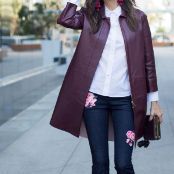 Kate spade madison avenue burgundy maroon leather jacket trench coat size 0 nwot - Picture 5 of 8